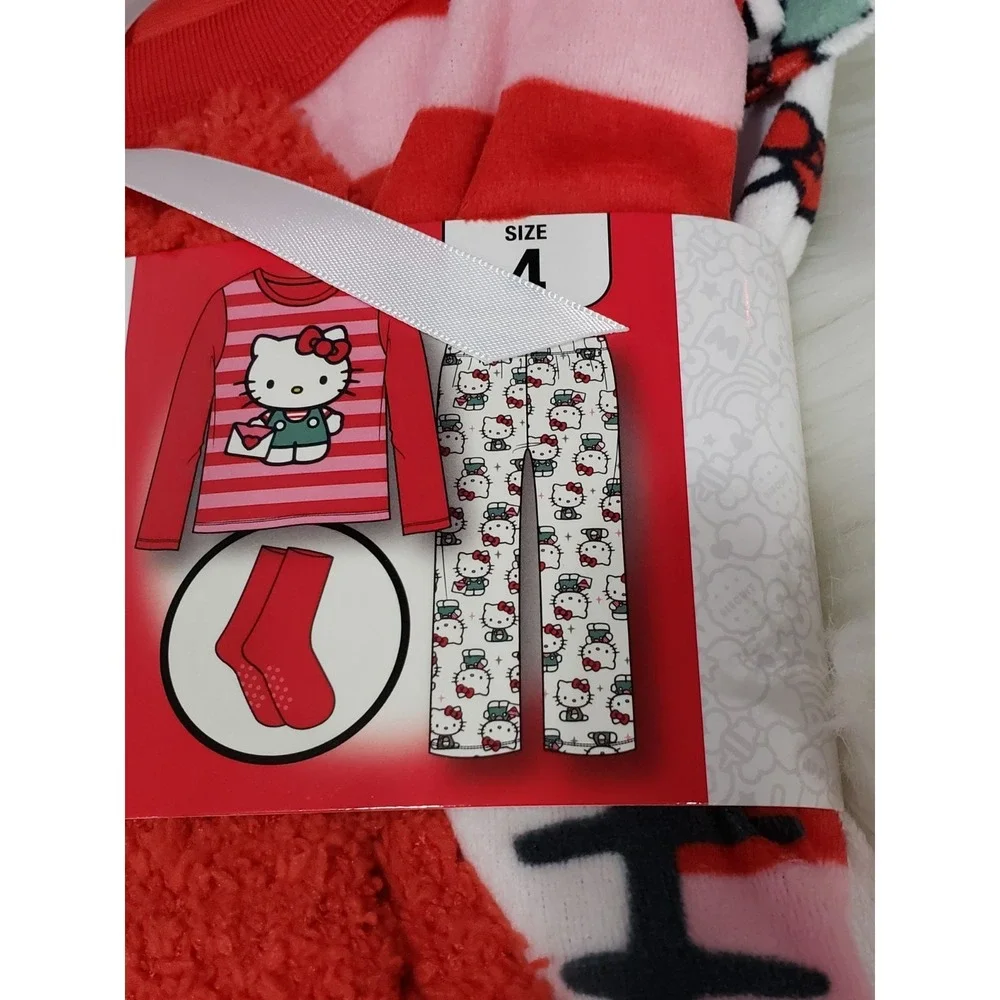NEW HELLO‎ KITTY Pajama 2-Pc Set Cozy Socks Girls Size 4 PANTS SHIRT LONG SLEEVE